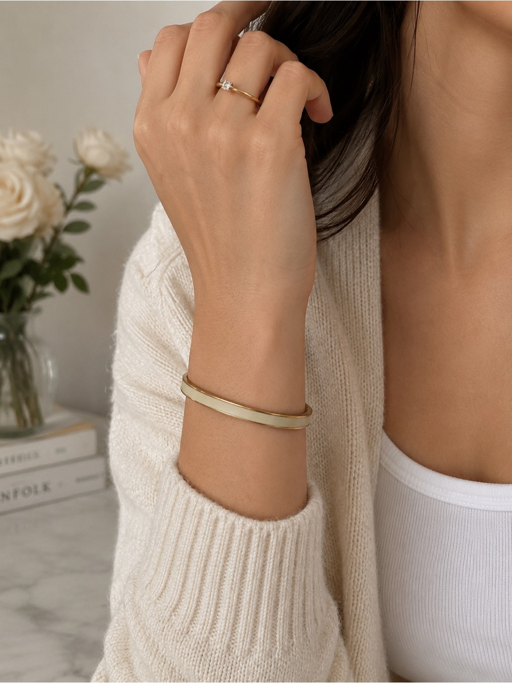 KATE SPADE bangle bracelet ivory gold cream minimalist metallic trend